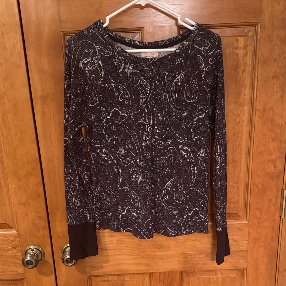 Knox Rose Burgundy Paisley Long Sleeve Top